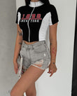 1898 Newyork Baskılı Fermuarlı Crop Bluz