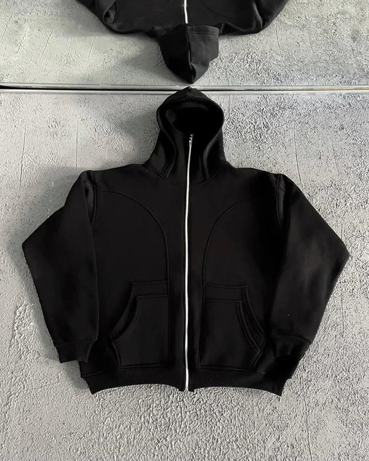 3 İplik ( Kalın )  Şardonlu ( İçi Pamuklu )  Unisex Kar Maskeli Kapüşonlu Oversize Hırka