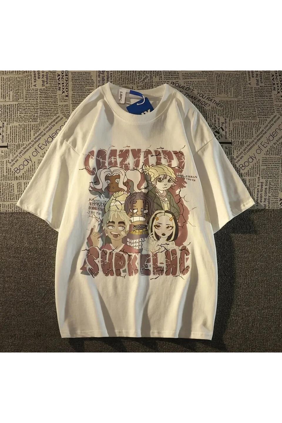 Toptan Beyaz Crazycıty Baskılı Oversize T-Shirt