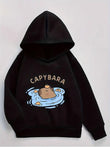 Capybara Siyah Kapşonlu Sweatshirt