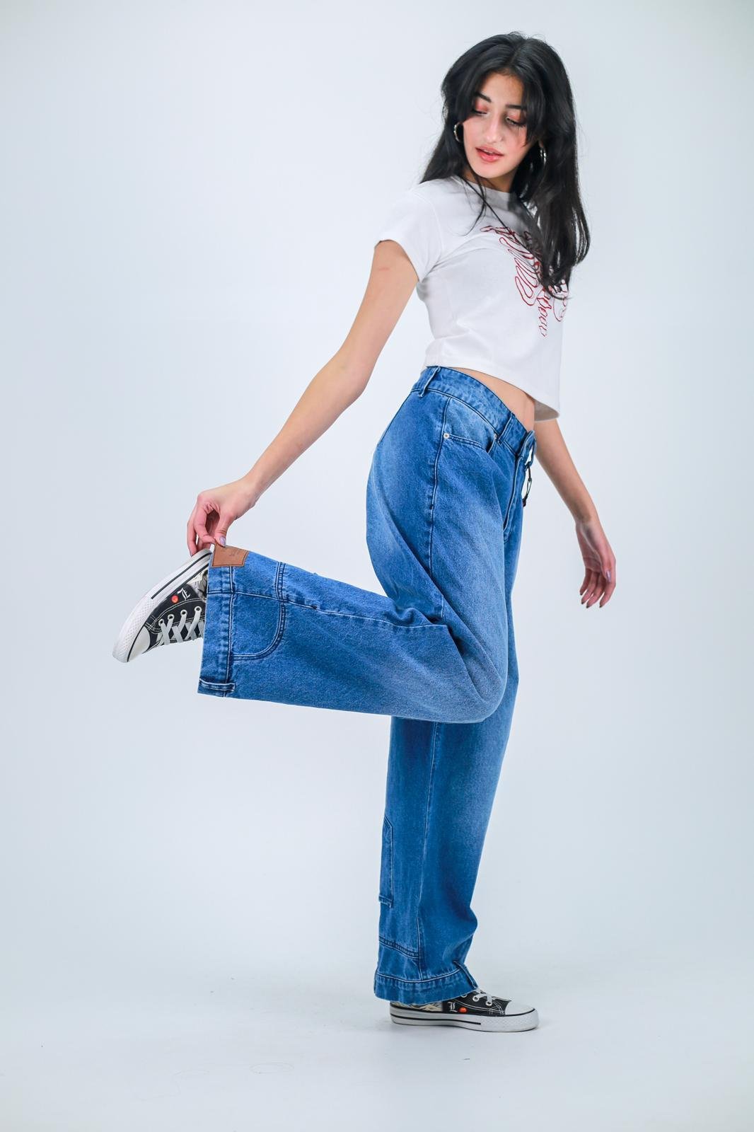 Flip Up Detail Baggy Yıkamalı Pantolon