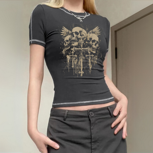 Gothic Skull Antrasit Crop Bluz