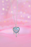 Gümüş Renk Zincirli Blue Crystal Heart Melting İthal Kolye