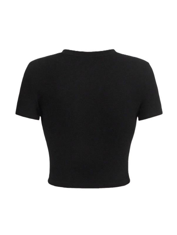 Kemer Boy Black Formidable Detail Baskılı Crop Bluz