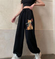 Killer Cat Baskılı Oversize Unisex Siyah Eşofman Altı