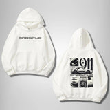Porsche Ön Arka Baskılı Beyaz Kapşonlu Sweatshirt