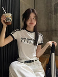 Ribbon Baskılı Şeritli Bluz Body Crop