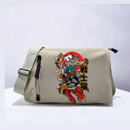 Samurai Cat Unisex Bej Postacı Çantası