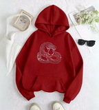 Snake Web Taş İşleme Detail Baskılı Kapşonlu Sweatshirt