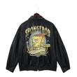 Sponge Bob Retro Baskılı Streetwear Siyah Oversize Unisex Astarlı Deri Ceket