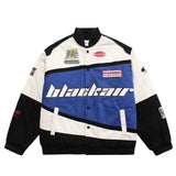 Streetwear Unisex İçi Astarlı Vintage Blackair  Mavi Yarışçı Bomber Ceket