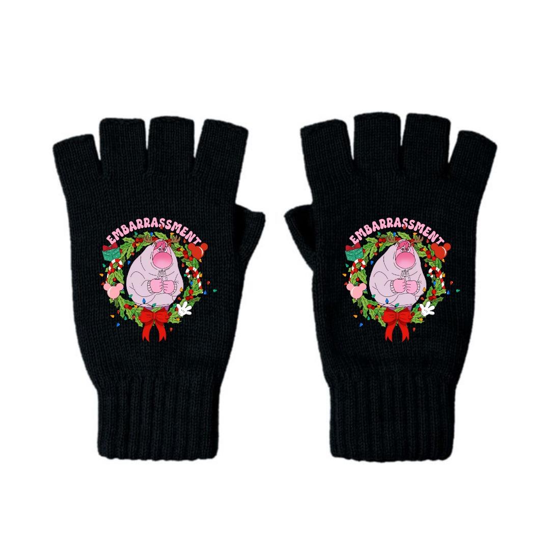 Ters Yüz Karakterler Utanç Baskılı Unisex Siyah Kesik Çift Eldiven