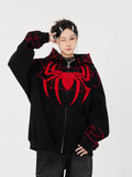Y2k Streetwear Spider Web Oversize Fermuarlı Siyah Unisex Kapüşonlu Hırka